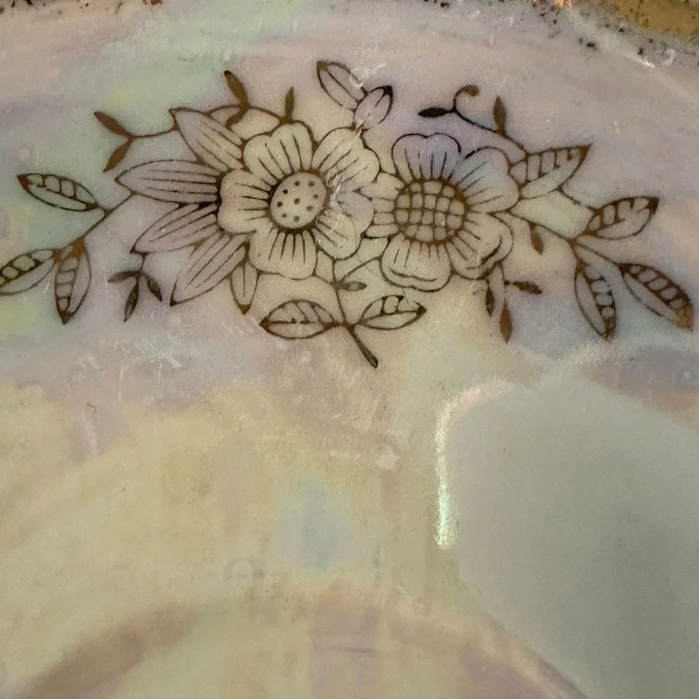 Choice Imports Vintage Floral‎ Teacup and Saucer Set Gold Trim Iridescent Rose
